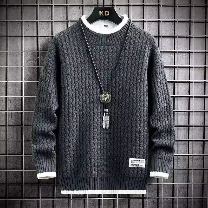 Men’s Textured Knit Crewneck Sweater — Layered Casual Winter Pullover