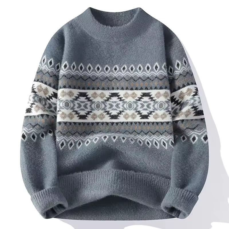 Men’s Nordic Pattern Winter Sweater — Cozy Vintage Knit Pullover