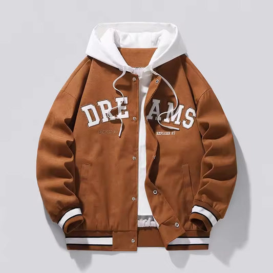 Men’s “DREAMS” Letterman Hoodie Jacket – Casual Streetwear Varsity Style
