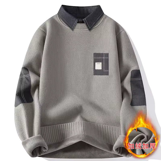 Men’s Dual-Tone Collar Knit Sweater — Smart Warmth, Effortless Elegance