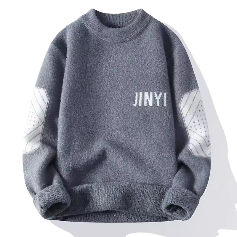 Men’s “JINYI” Patchwork Knit Sweater — Casual Winter Warm Pullover