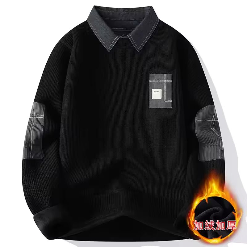 Men’s Dual-Tone Collar Knit Sweater — Smart Warmth, Effortless Elegance