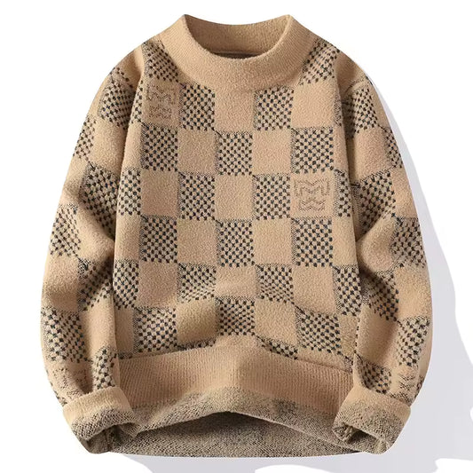 Men’s Classic Checker Knit Sweater — Timeless Warmth, Effortless Class