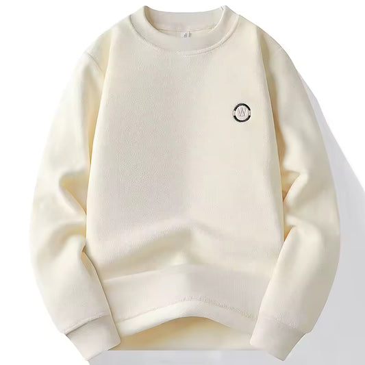 Men’s Minimalist Patch Knit Sweater – Casual Crew Neck Solid Color Pullover