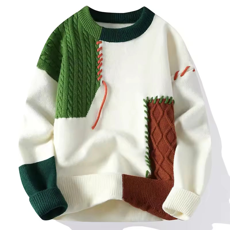 Men’s Patchwork Knit Sweater — Bold Texture, Effortless Expression