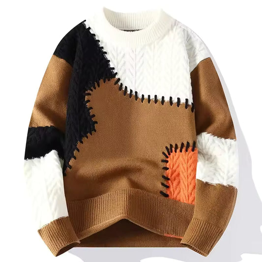 Men’s Patchwork Knit Sweater — Bold Texture, Effortless Expression