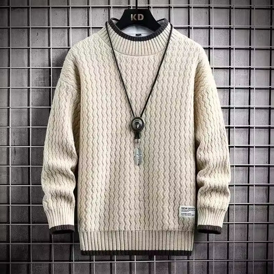 Men’s Textured Knit Crewneck Sweater — Layered Casual Winter Pullover
