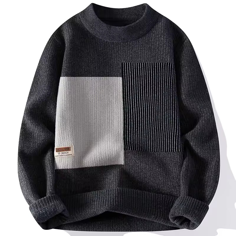 Men’s Monochrome Block Knit Sweater — Bold Design, Effortless Sophistication
