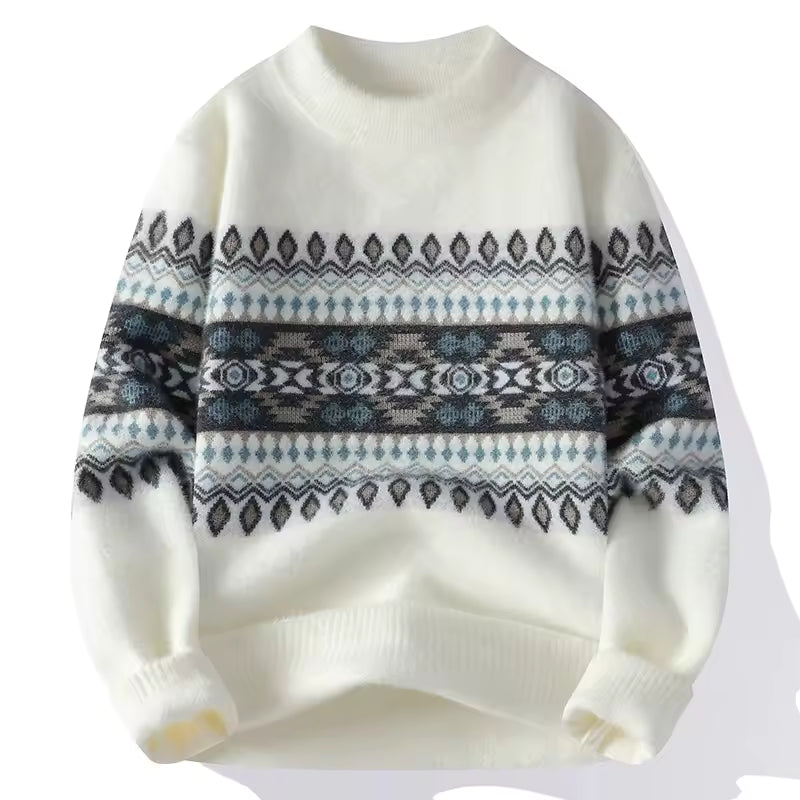 Men’s Nordic Pattern Winter Sweater — Cozy Vintage Knit Pullover