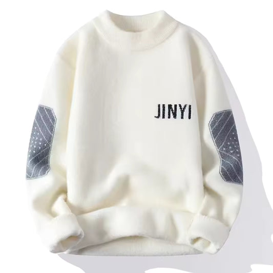 Men’s “JINYI” Patchwork Knit Sweater — Casual Winter Warm Pullover