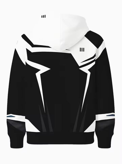 Men’s Streetwear Graphic Hoodie – Black & White Tech Design Pullover