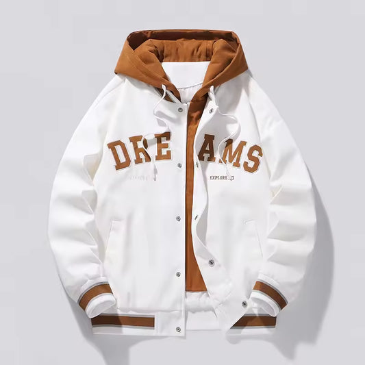Men’s “DREAMS” Letterman Hoodie Jacket – Casual Streetwear Varsity Style