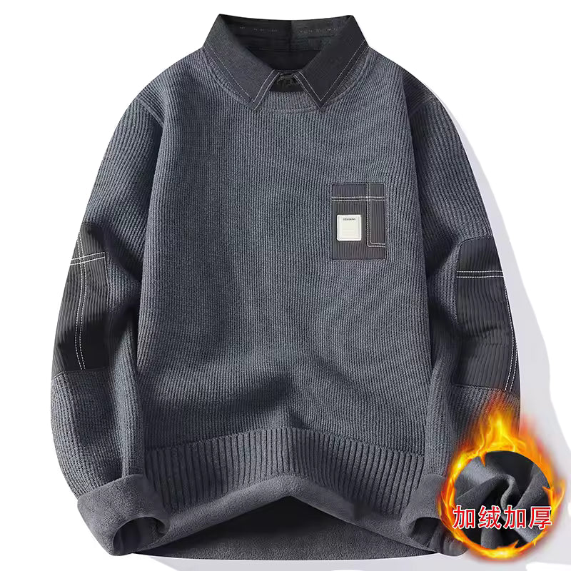 Men’s Dual-Tone Collar Knit Sweater — Smart Warmth, Effortless Elegance