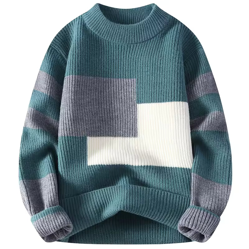 Men’s Color Block Winter Knit Pullover — Modern Warmth, Effortless Style