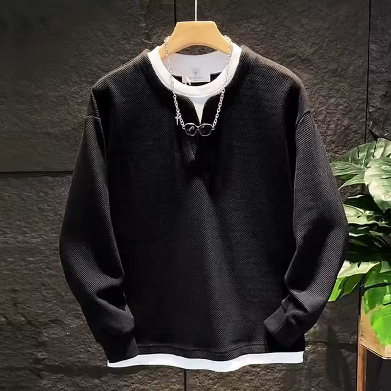 Men’s Casual Layered-Style Henley Sweater — Streetwear Comfort Pullover