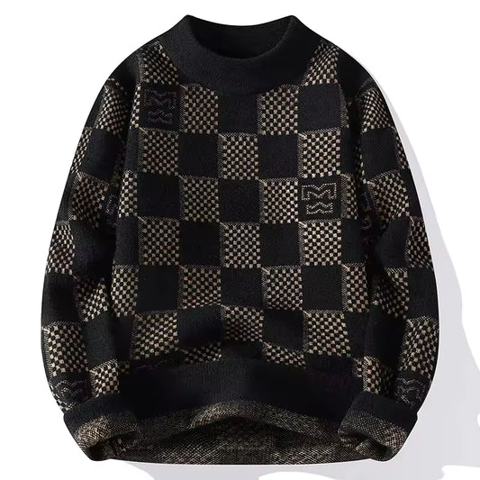 Men’s Classic Checker Knit Sweater — Timeless Warmth, Effortless Class