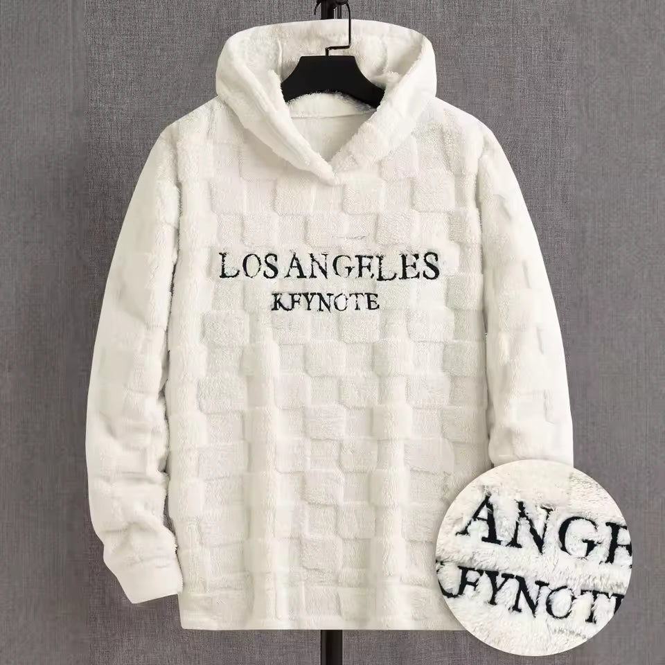 Men’s Los Angeles Plush Hoodie – Soft Fleece Winter Pullover with Embroidered Lettering