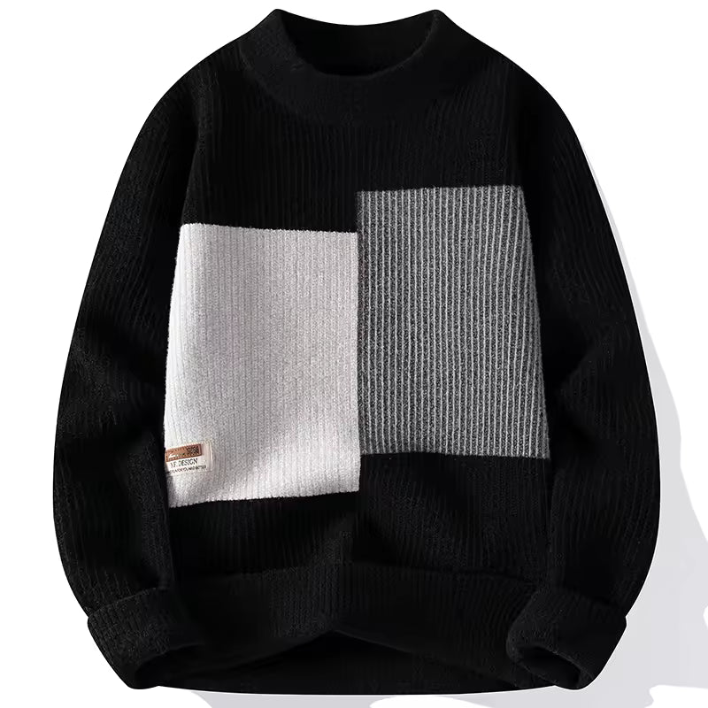 Men’s Monochrome Block Knit Sweater — Bold Design, Effortless Sophistication