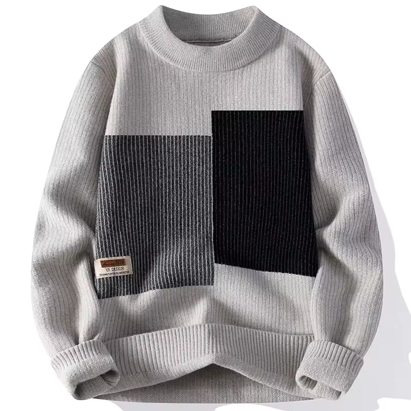 Men’s Monochrome Block Knit Sweater — Bold Design, Effortless Sophistication