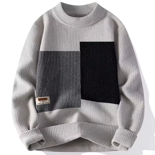 Men’s Monochrome Block Knit Sweater — Bold Design, Effortless Sophistication
