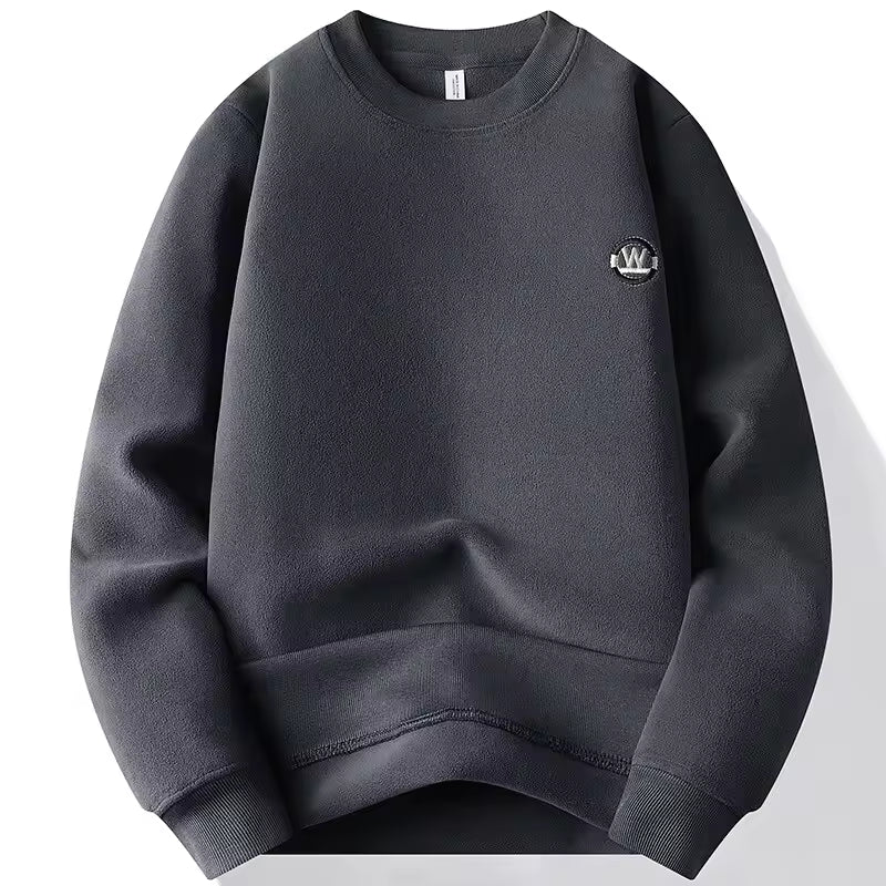 Men’s Minimalist Patch Knit Sweater – Casual Crew Neck Solid Color Pullover