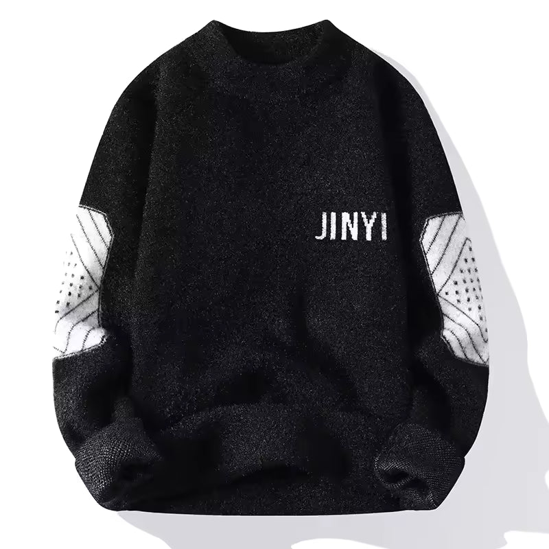 Men’s “JINYI” Patchwork Knit Sweater — Casual Winter Warm Pullover