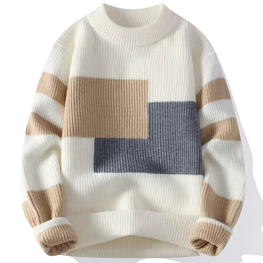 Men’s Color Block Winter Knit Pullover — Modern Warmth, Effortless Style