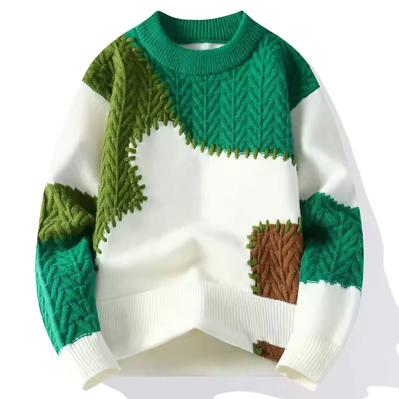 Men’s Patchwork Knit Sweater — Bold Texture, Effortless Expression