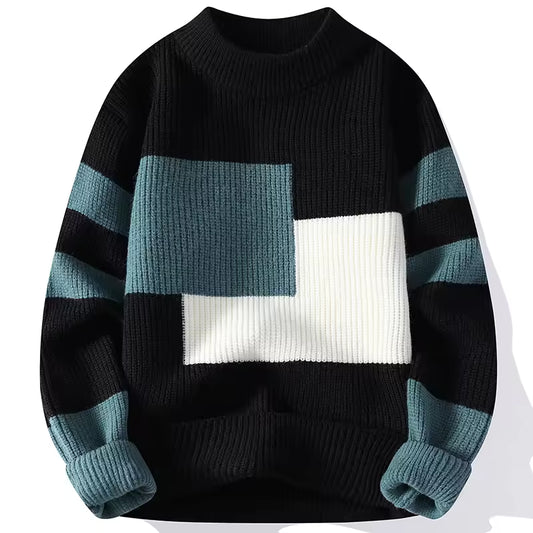 Men’s Color Block Winter Knit Pullover — Modern Warmth, Effortless Style