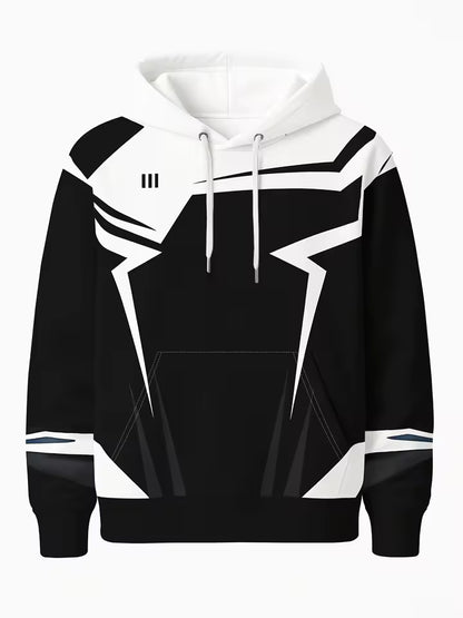 Men’s Streetwear Graphic Hoodie – Black & White Tech Design Pullover